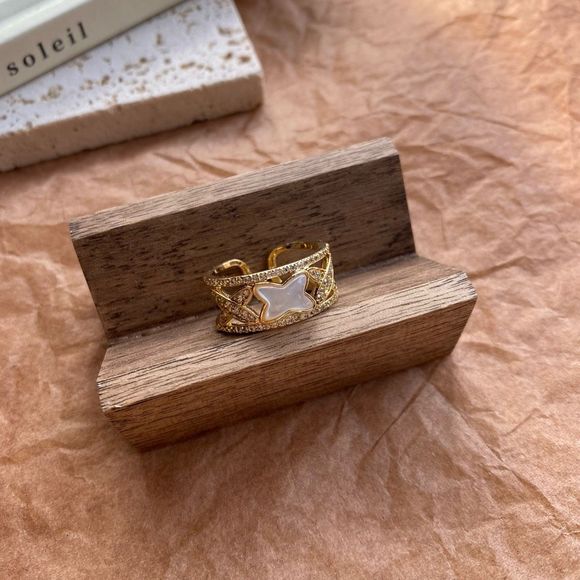 Gold Cross Mother of Pearl Statement Ring - Picture 4 of 4